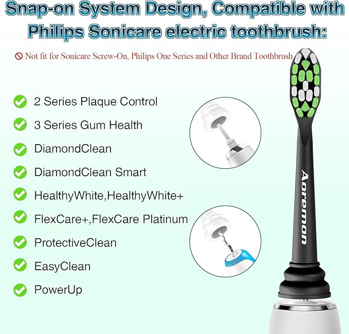 Aoremon Toothbrush Replacement Heads for Phillips Sonicare Replacement Brush Head Compatible with Most Philips Sonicare Click-on Electric Toothbrush, Black 10 Pcs