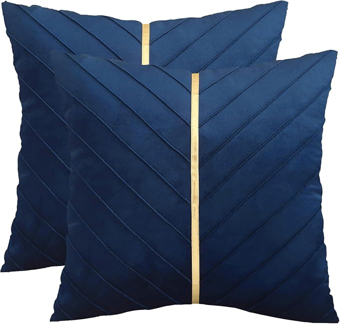 Velvet Throw Pillow Covers 26x26 Pack of 2 Gold Decor Navy Blue | Soft Solid Pillow Covers,Modern Luxury Home Decor,for Couch Chair Sofa Bedroom Livingroom,Hidden Zipper,Ideal Gift,Easy Care