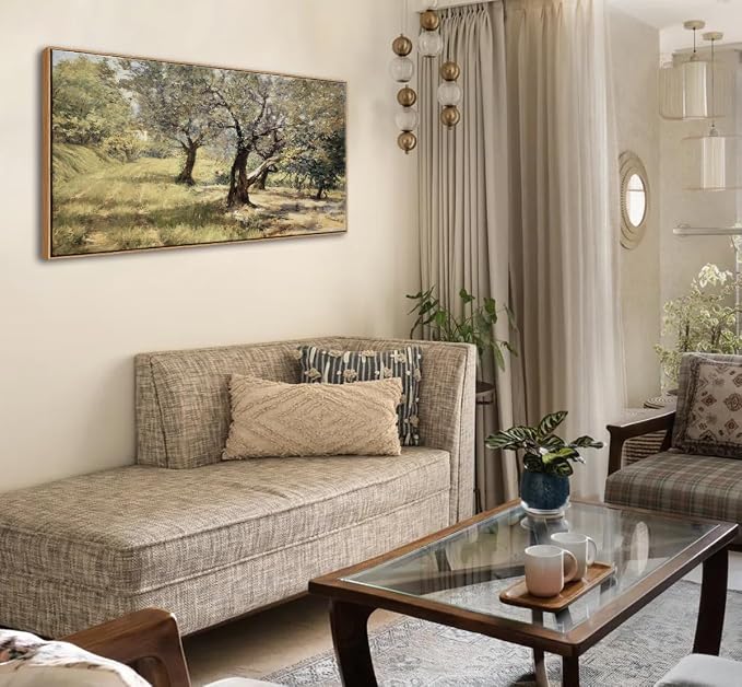 DJSYLIFE Large Framed Wall Art, Vintage Olive Grove Landscape, 20x40 Inch | Farmhouse Tree Canvas Print, Solid Wood Frame, Ready to Hang, Fade-Resistant Ink, Decor for Living Room, Bedroom, Above Bed