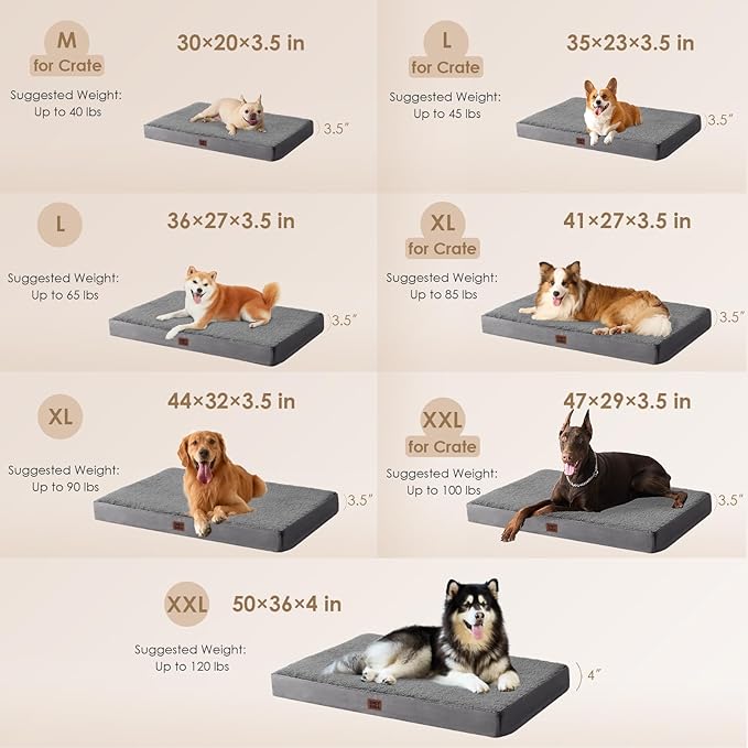 EHEYCIGA Orthopedic Dog Bed Large with Removable Washable Cover, 44IN Grey | Egg Crate Foam Support, Durable Oxford fabric, Non-Slip Bottom, Machine Washable, Soft Waterproof Plush Pet Bed Mat For Crate