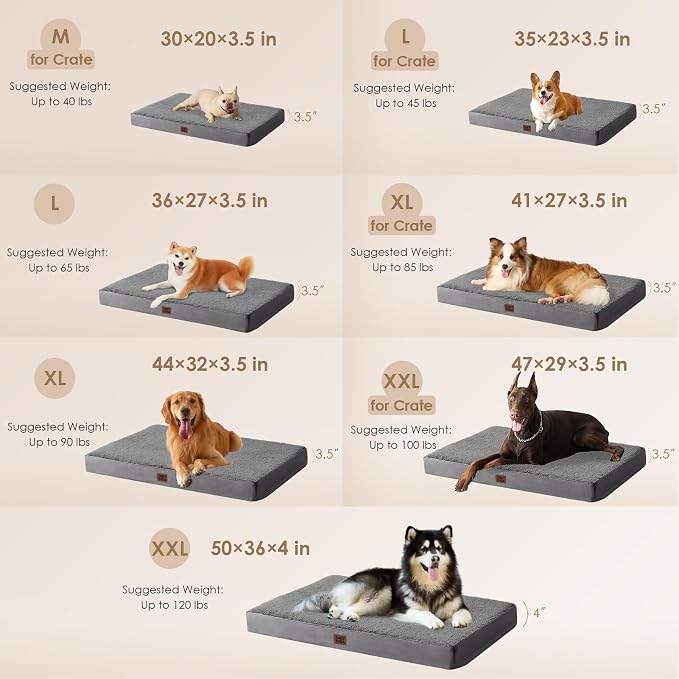 EHEYCIGA Orthopedic Dog Bed with Removable Washable Cover, Grey, 30x20 | Egg Crate Foam Support, Durable Oxford fabric, Non-Slip Bottom, Machine Washable, Soft Waterproof Plush Pet Bed Mat For Crate