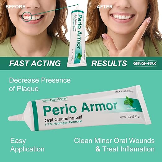 GINGI-PAK Perio Armor 1.7% HP Oral Cleansing Gel for Healthy Gums and A White Smile - Boost Whitening & Freshness with This Non-Invasive Treatment, 3 oz, Strawberry