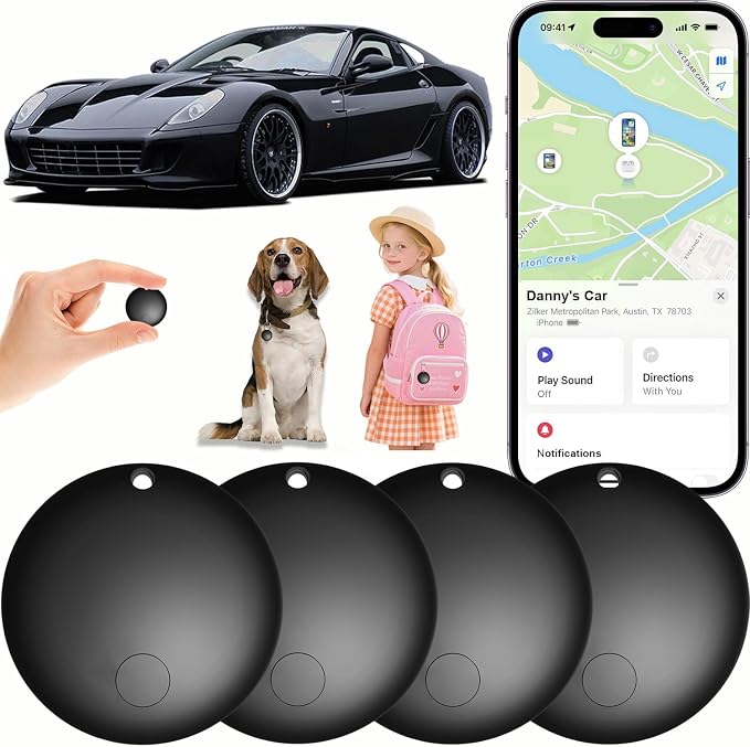 GPS Tracker for Vehicles No Monthly Fee (iOS Only) - 2 Pack | Mini Undetectable Car Tracker Device Compatible with Apple Find My for Kids, Pets, Keys