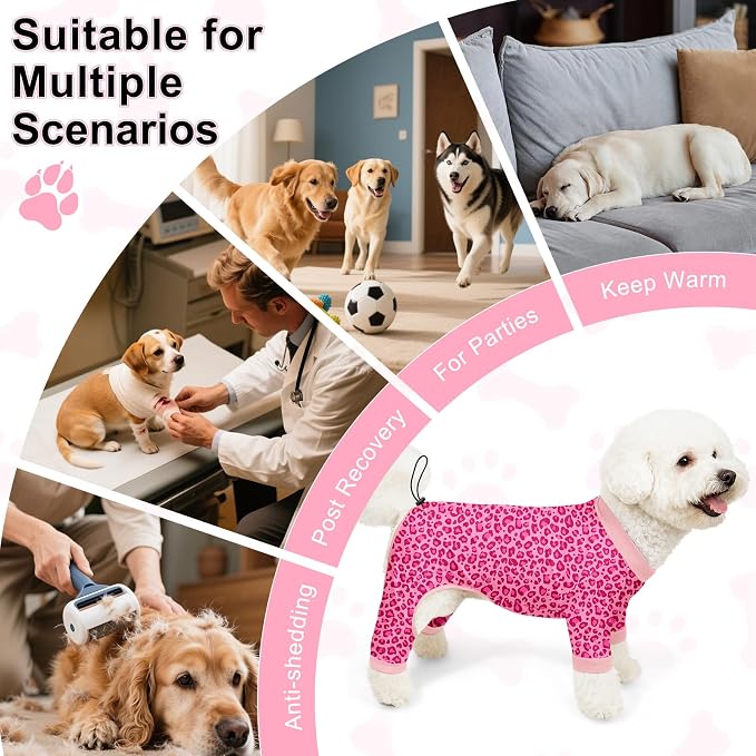 Bienbee Dog Pajamas, 4 Pack Adjustable Onesies for Small to Large Dogs M | Dog Shedding Suit with Soft Fabric, Breathable & Stretchy, and Adjustable Back Length for Sleeping Lounging and Daily Use