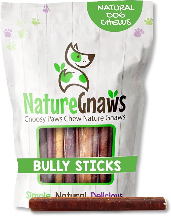 Nature Gnaws Extra Large Bully Sticks 11-12" Rawhide Free Dog Chew, 6 Count | Thick Long Lasting for Aggressive Chewers and Heavy Chewers - Natural Beef Dog Chew Bones - No Artificial Preservatives