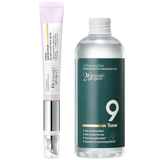 Lifderm Eye Cream with Collagen and Vibrating Device 20ml 9 Toner with Mugwort Extract 300ml Bundle