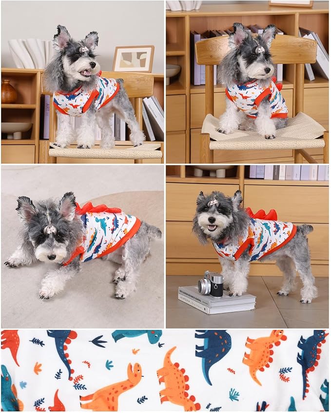 CuteBone Dinosaur Costume Dog Shirt, Stretchy Velvet T-Shirt Clothes for Small Dogs, Soft & Breathable Pet Tee Outfit Cat Apparel for Daily Wear, Cozy Pullover Design Puppy Fashion COSBX02L
