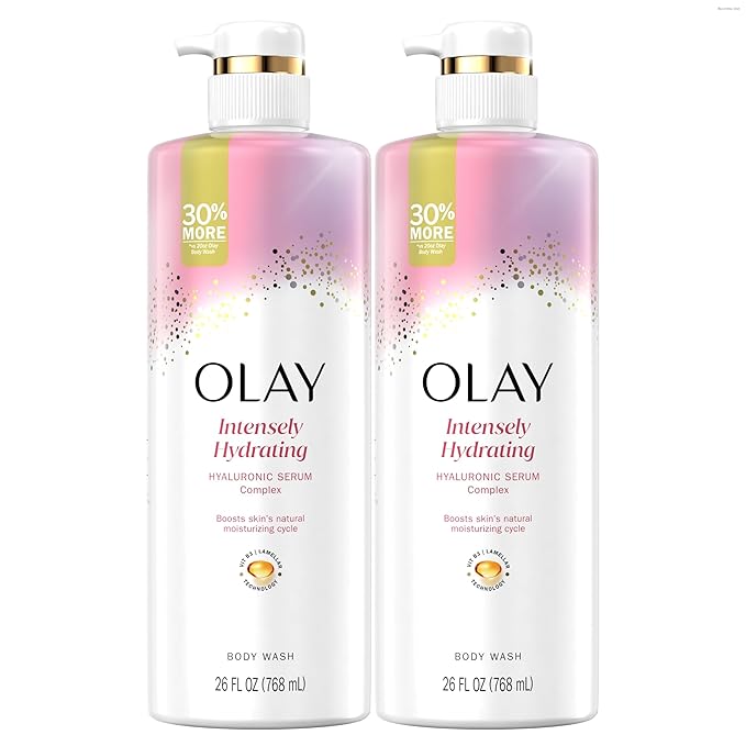 Olay Body Wash for Women, Intensely Hydrating, Hyaluronic Acid Serum Complex, Renews Moisture, Free of Parabens & Phthalates, Vitamin B3 Lameller Technology, For All Skin Types, 26 fl oz (Pack of 2)
