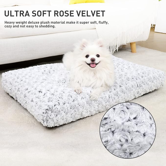KSIIA Washable Dog Bed Medium Size Dog Crate Bed Plush Pet Mat 29"x21" Gray | Deluxe Plush Comfy Kennel Pad, Anti-Slip Bottom,Deep Sleeping Mat for Medium Dogs,Machine Washable for Easy Cleaning