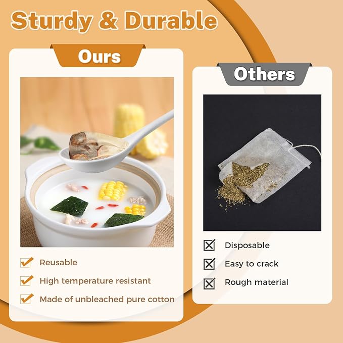 20 Pcs Muslin Bags with Drawstring, Reusable Tea Bags, Spice Bags for Cooking Soup/Herb/Loose Leaf Tea, Natural Cotton Cheese Cloth Bag for Straining, Sachet Bags Empty, 6 x 4 Inches