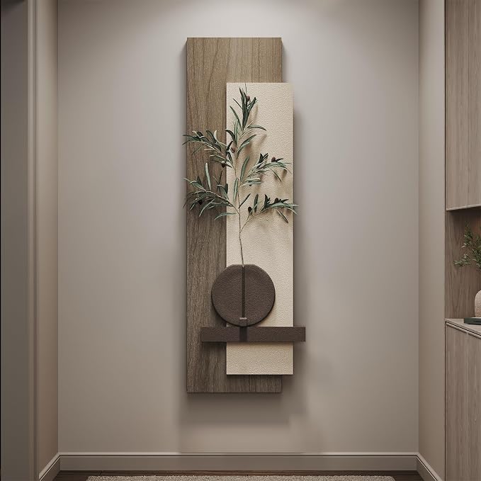 Modern Neutral 3D Textured Long Narrow Vertical Wall Art for Living Room | Long narrow wall art, Faux olive branches, Layered panels, Neutral tones wall art for living room bedroom entryway decor