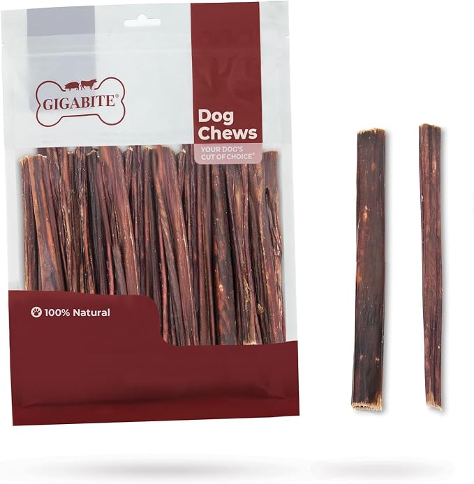 GigaBite Beef Esophagus Dog Treats - Natural Gullet Sticks for Dogs, High Protein Single Ingredient Dog Chews, Rawhide Free Dental Dog Treats for All Dog Breeds - Sticks (6 Inch), Pack of 80
