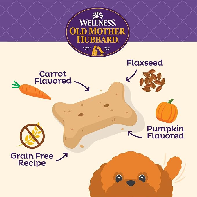 Old Mother Hubbard Wellness Classic Grain Free Pick of the Patch Dog Biscuits, Natural Training Treats, Pumpkin and Carrot Flavor, Mini Size. 16 oz Bag (Pack of 2)