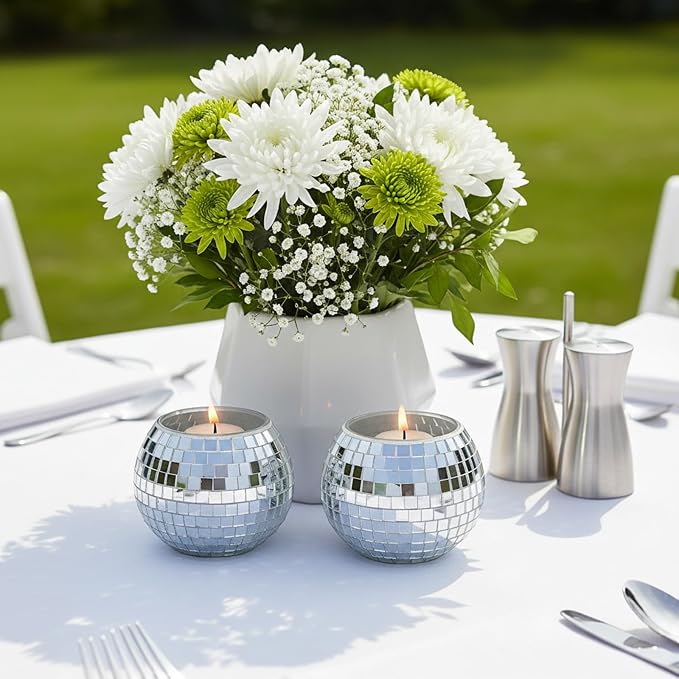 12 PCS Disco Ball Candle Holder, 6.6x4.9cm Disco Ball Party Decorations Multifunctional Discos Flower Vase for Wedding Centerpieces,Birthday,Office,Bedroom Decor
