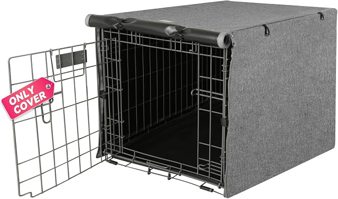 Seiyierr Dog Crate Cover - Kennel Cover Fit for 36 Inch Dog Crate, Double Door Polyester for Wire Puppy Cage Indoor Outdoor Protection, Grey