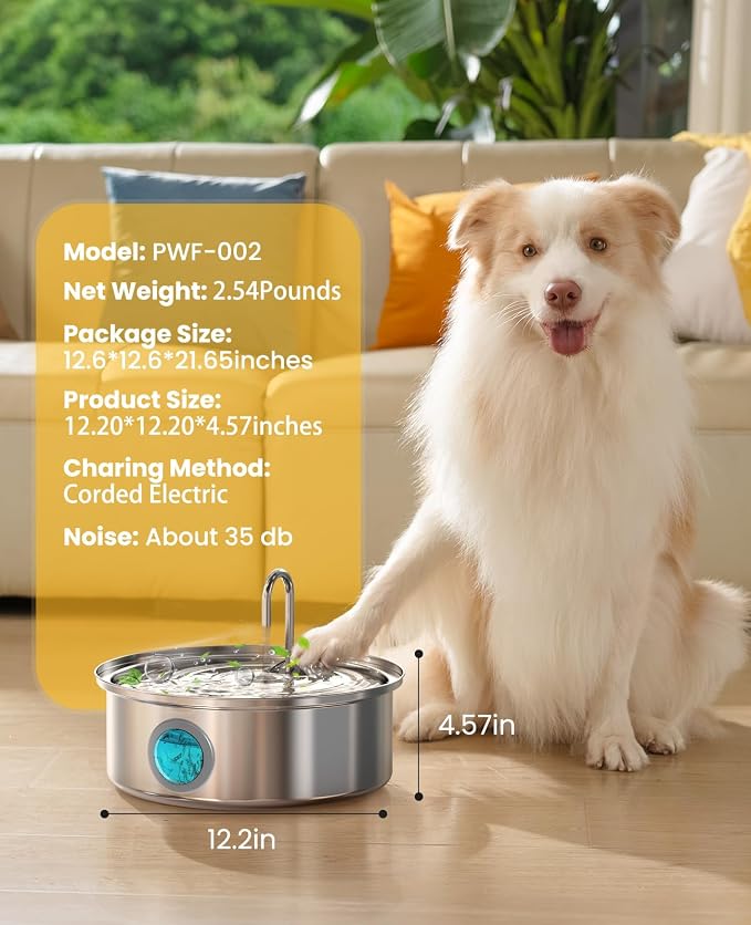 Oneisall 7L/230oz Pet Water Fountain | 25db Quiet Design,304 Stainless Steel,Contain 6Set Filters,Visual Water,5-Layer Filtration,Fit for Living Room Kitchen
