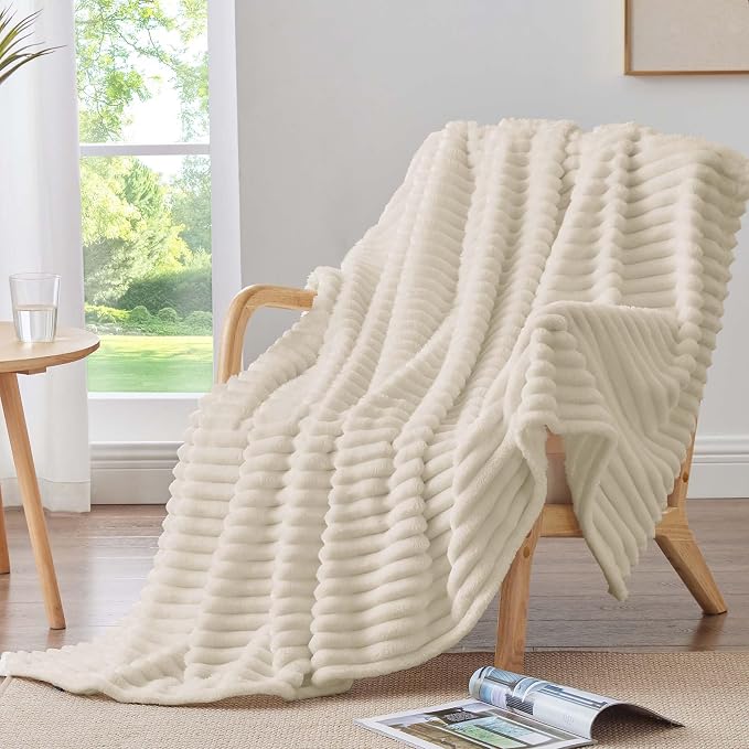 BEDELITE Ribbed Twin Blanket for Couch & Bed, Beige, 60"x80" | Ultra-Soft Plush Fleece, Cozy, Warm Yet Lightweight, Ribbed Texture, Home Decor, Machine Washable, Giftable, All-Season Use