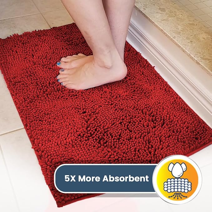 Muddy Mat® | Super Water Absorbent Door Mat Indoor, Microfiber Quick Dry Chenille Entryway Rug, Slip Resistant Front Door Mat, Indoor Mats for Entryway, Machine Washable Pet Rug, Red 59"x24"