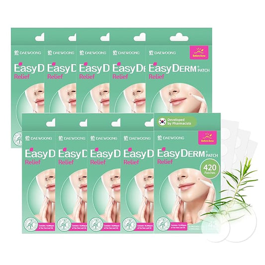 DWEasyDerm EasyDerm Relief Invisible Patch 10 Packs (420 Patches) | 10,000 ppm Tea Tree Oil, Ultra-Slim 0.1mm, Waterproof Pimple Patch, Clear Acne Spot Treatment for Everyday Use