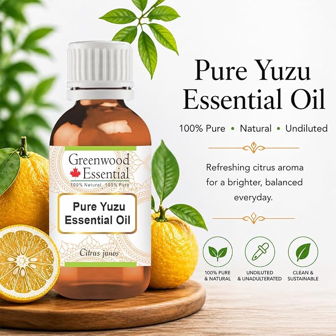 Greenwood Essential Yuzu Oil (Citrus junos) | Cold Pressed | Natural | Undiluted | For Diluting Essential Oils | For Skin & Massage | Men & Women | 5ml (0.16 oz)