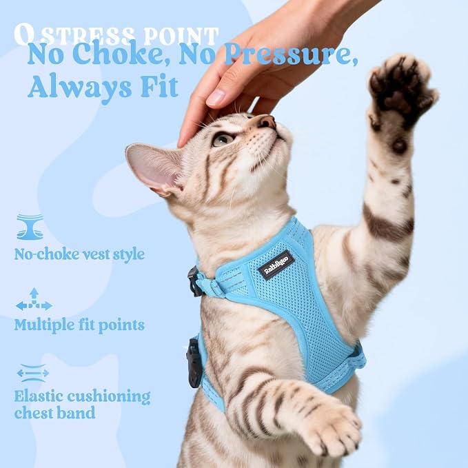 rabbitgoo Cat Harness and Leash, Easy-on with Neck Buckle, Sky Blue