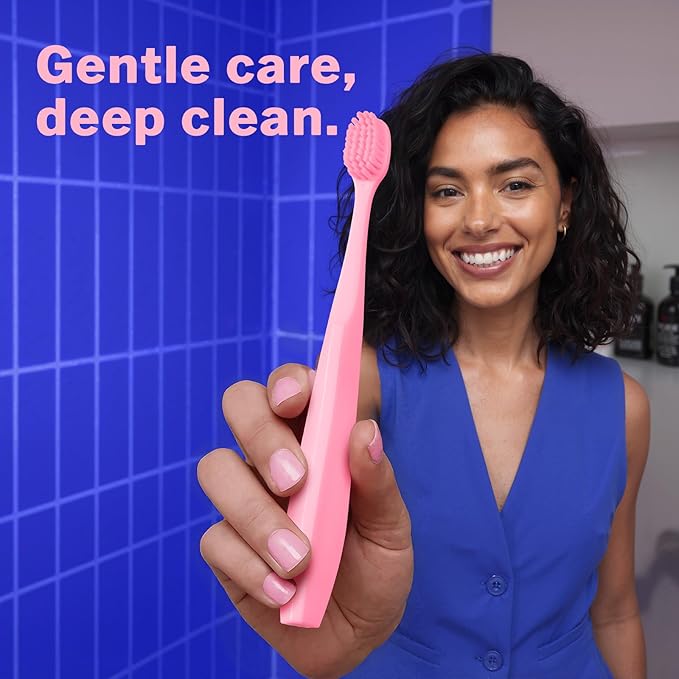 Tonochi Max Extra-Soft Toothbrush for Adults Sensitive Gums – Gentle Bristles, Wide Angled Head for Back Teeth, Ergonomic Non-Slip Grip, BPA-Free Handle, Individually Wrapped, 4-Pack(Pink)