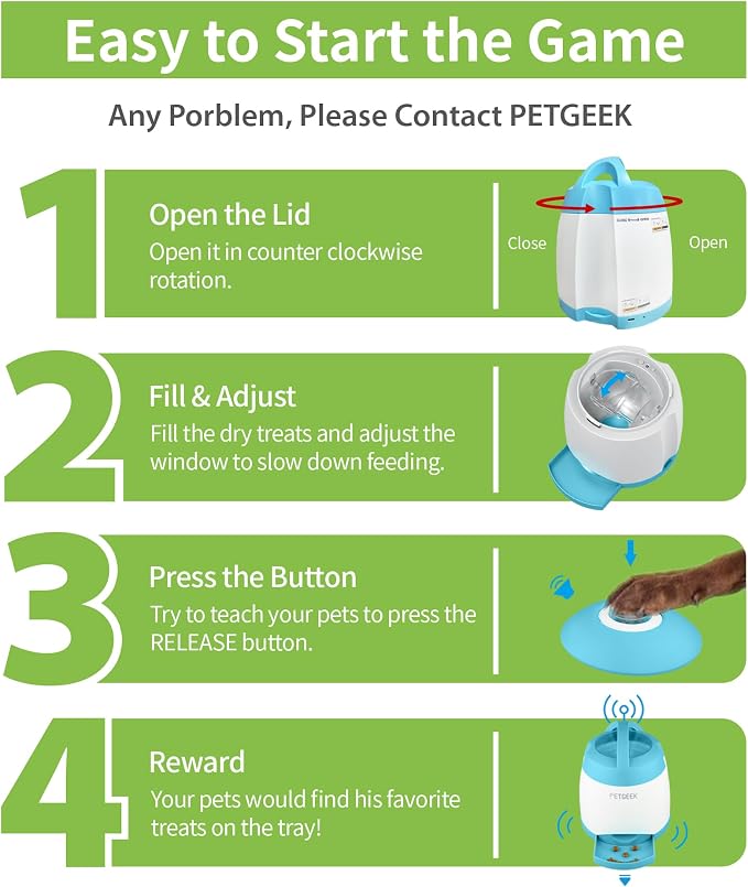 PETGEEK Dog Treat Dispenser Toy, USB-Charged Interactive Toy for IQ Play | Remote Push Button Control, 400ml Capacity Upgraded 3000mAh, Relieves Boredom, Blue Slow Feeder for Indoor& Outdoor Play