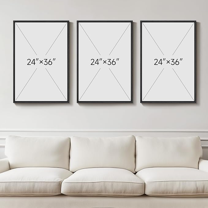 Large Framed Black and Beige Neutral Abstract Wall Art for Living Room, 3 Piece Modern Canvas Prints Paintings Artwork for Walls, Minimalist Lines Pictures for Hallway Stair Office Wall Decor 24x36 In