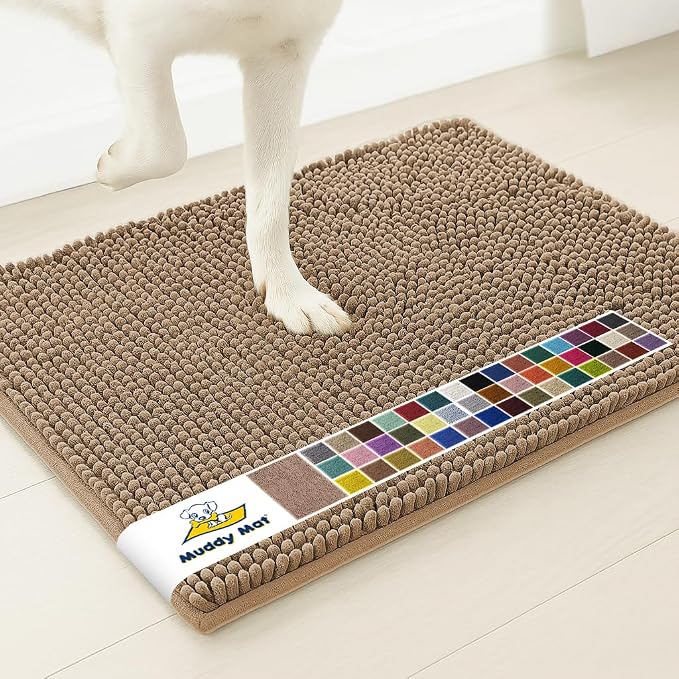 Muddy Mat® | Super Water Absorbent Door Mat Indoor, Microfiber Quick Dry Chenille Entryway Rug, Slip Resistant Front Door Mat, Indoor Mats for Entryway, Machine Washable Pet Rug, Tan 32" x 44"