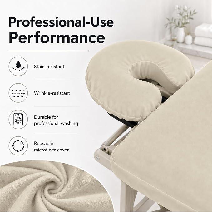 ForPro Premium Microfiber Massage Face Rest Cover, Natural, Ultra-Light, Stain and Wrinkle-Resistant, for Massage Tables, 10-Count