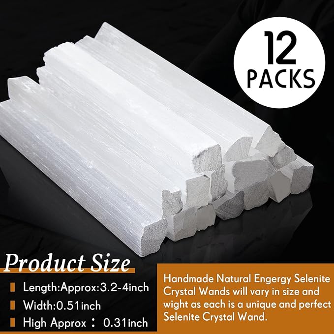 Tessco for you 12 Pieces 3.2 to 4 Inches Selenite Crystal Wands Selenite Sticks White Crystals and Healing Stones Spiritual Long Healing Crystals Stick for Reiki Energy Home Supplies