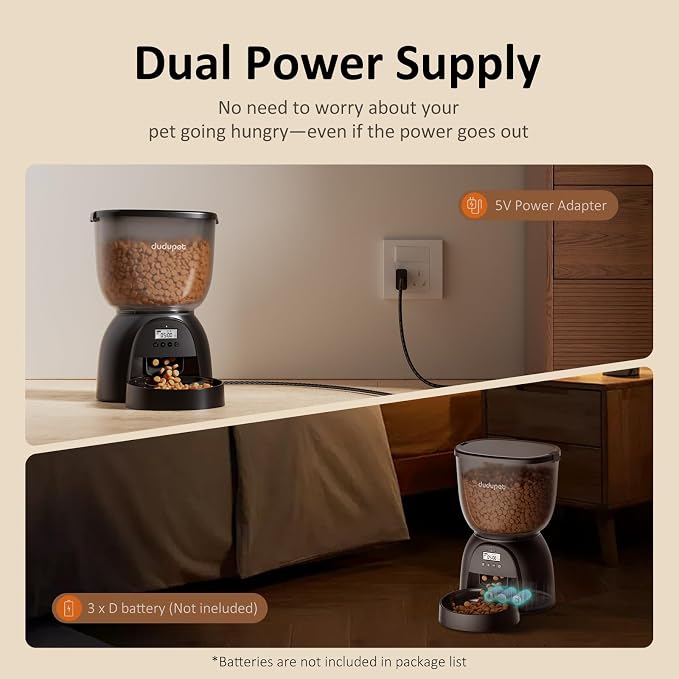 Automatic Cat Feeder, 5L/21 Cup Timed Cat Dry Food Dispenser, Automatic Pet Feeders Dual Power Supply, 6 Meal Programmable 1-20 Portion Cats Feeder, Auto Dog Feeders, Pet Food Dispenser for Cats,Puppy