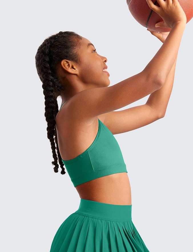 CRZ YOGA Girls Butterluxe Y Back Sports Bra - Yoga Athletic Casual Tops Scoop Neck Spaghetti Strap Padded Crop Kids Teen