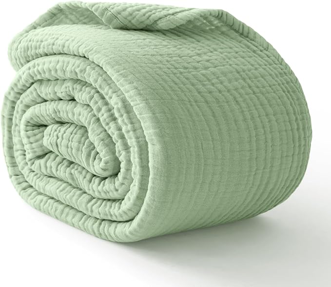 100% Cotton Muslin Blanket Twin 60" x 80", Breathable and Lightweight Cotton Twin Blankets for Couch, Soft Cooling Summer Gauze Blanket for Adults All Season, Sage Green