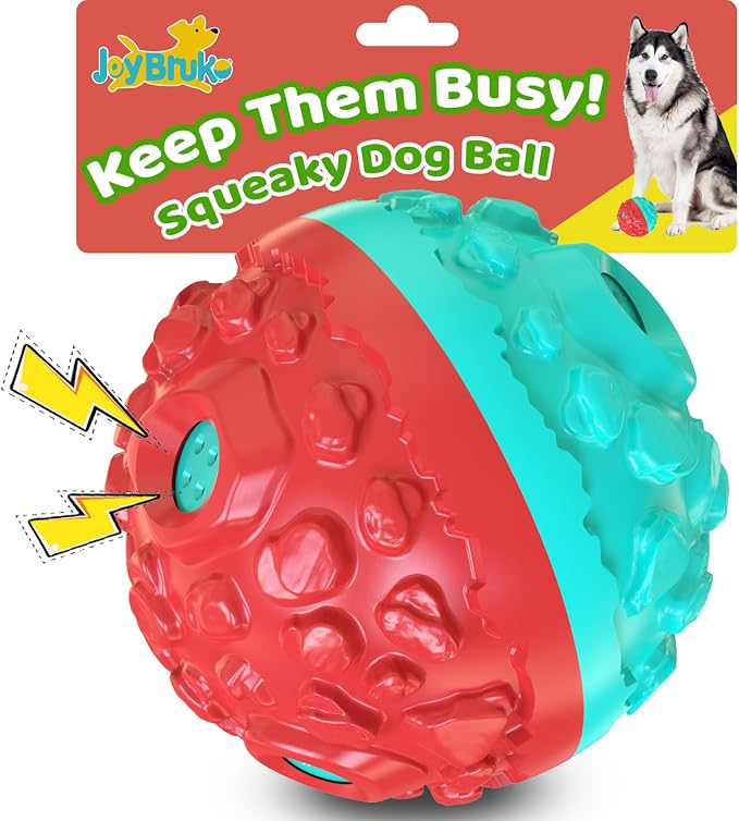 Dog Giggle Balls for Aggressive Chewers Interactive Dog Toy Ball | Fun Squeaky Sound to Keep Them Busy, Durable Rubber Chew Toys, for Small Medium Large Dogs, Indoor & Outdoor, Red