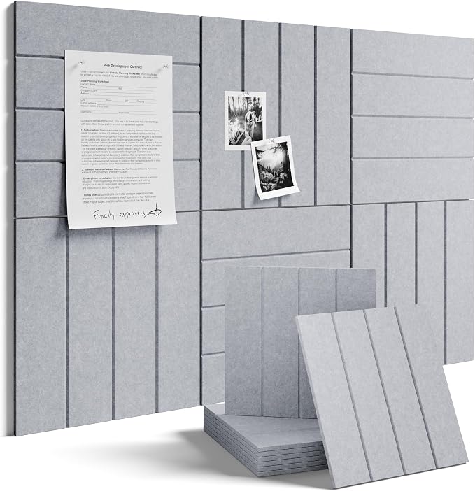 Fluxynara 36" x 24" Large Felt Bulletin Board, Soft Gray | 6 Pack Cork Board Alternative with 30 Safe Adhesive Tabs, Felt Pin Boards for Wall Decor, Home, Office, Classroom, Dorm