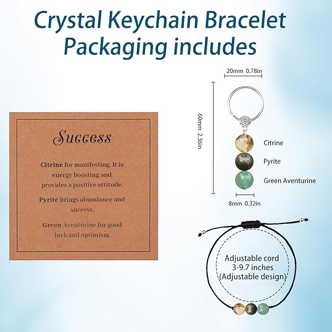 Healing Crystal Keychain Bracelet Set Healing Stones Anxiety Relief Natural Crystal Keychain for Women