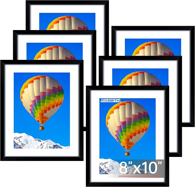 8x10 Picture Frame Set of 6, Black Photo Frames Bulk with HD Plexiglass, Display Pictures 5x7 with Mat or 8x10 Without Mat, Multi Picture Frames Collage for Tabletop or Wall Display