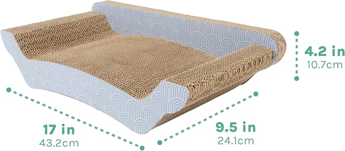 Kitty City Corrugate Sofa Lounger Cat Scratcher - Couch Bed Scratch Pad, Horizontal Nail File Scratch Mat for Indoor Cats, Sturdy Construction Cat Toy - Gray, 17” x 9.5”
