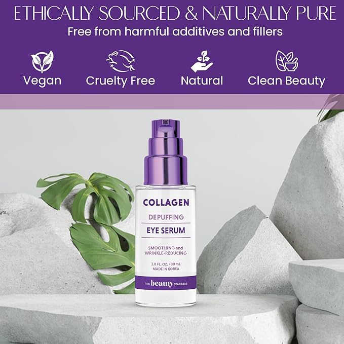 Collagen & Hyaluronic Acid Under Eye Serum - Anti-Aging, Hydrating, Reduces Puffiness & Wrinkles - Dermatologist Tested, Korean Skin Care - 1 oz / 30 ml