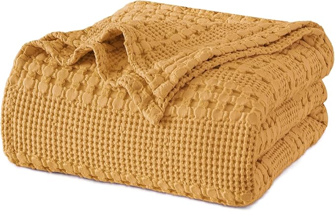 PHF 100% Cotton Waffle Blanket Twin Size, Lightweight Breathable Summer Blanket for Hot Sleepers, Pre-Washed Soft Layer for Bed, Dorm, Couch & Guest Room, Home Decor Gift, 66"x90", Pumpkin Orange