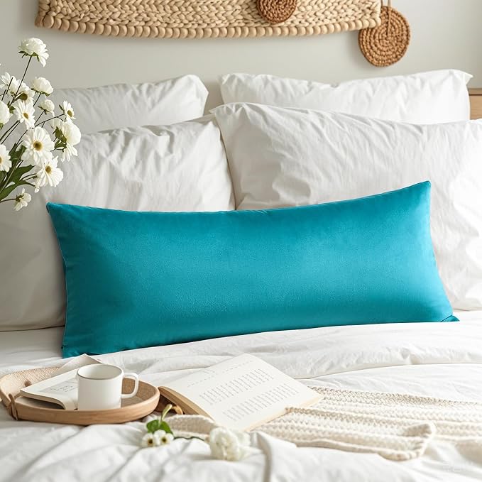 Artscope Luxury Velvet Lumbar Pillow Cover Super Soft Decorative Rectangle Pillowcases Soft Solid Cushion Cases for Couch Sofa Bedroom Car Decor 14x36 Inch Teal
