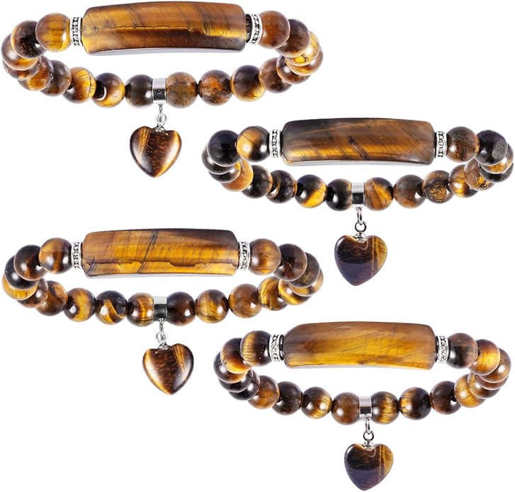 TUMBEELLUWA Healing Stone Bracelet 8mm Beads Chakra Crystal Energy Heart Charm Bracelet Handmade Jewelry for Women