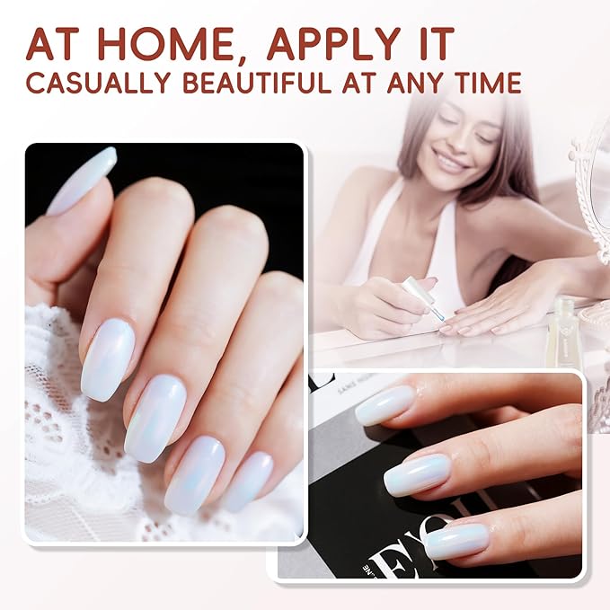 Aurora Nail Polish, Glitter Pearl Nail Polish Quick Dry, No UV Lamp Needed, Streak Free, Long- Last Fingernail Polish for Nail Manicure Salon DIY Nail Art, 0.35 fl oz