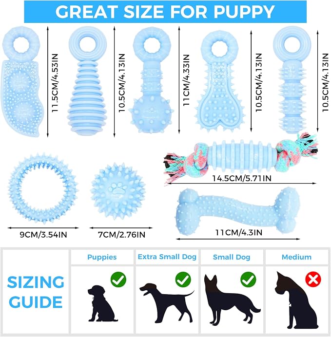 Puppy Toys, 9 Pack Dog Chew Toys for Puppy, Cute Blue Small Dog Toys, Teething Toys for Puppies, Soft Durable Interactive Chew Toy for Small Dogs