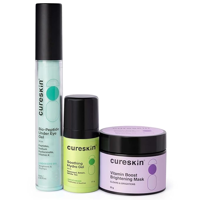 Cureskin 3-in-1 Skin Radiance Kit | Under Eye Gel + Vitamin Boost D-Tan Mask + Hydration Gel