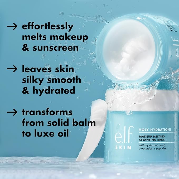 e.l.f. SKIN Holy Hydration! Makeup Melting Cleansing Balm JUMBO, Face Cleanser & Makeup Remover, Infused with Hyaluronic Acid to Hydrate Skin, 3.5 Oz