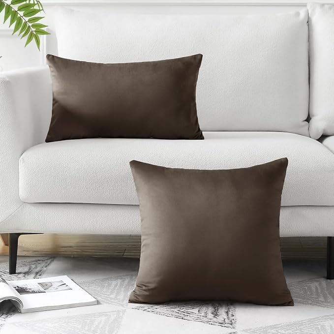 Artscope Luxury Velvet Pillow Covers Decorative Square Pillowcases Soft Solid Cushion Cases for Couch Sofa Bedroom Home Decor 16x16 Inch Chocolate Brown