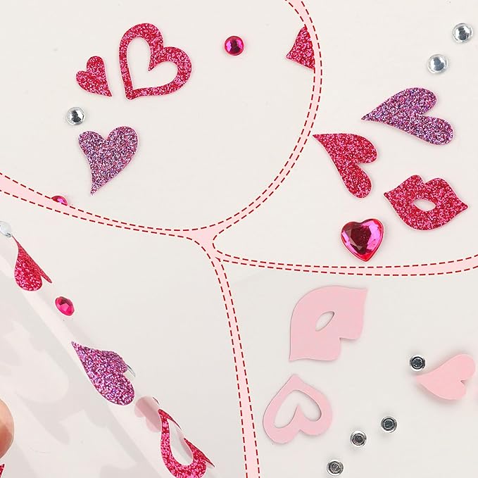 Valentine Face Gems Face Jewels Stickers Red Love Heart Lip Self Adhesive Eye Body Face Nail Hair Crystal Rhinestones for Makeup Festival Glitter Face Art Decor 2Sheets (style3)