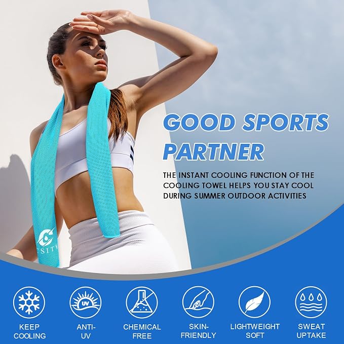 CSITE 6 Pack Cooling Towels (47"x12") for Neck and Face, Ice Towel for Hot Weather, Soft Breathable Chilly Gym Towels, Microfiber Towel for Work Out, Yoga, Running, Camping & More Activities